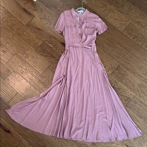 NWT Short sleeve Dusty Pink Maxi Sundress with gold details